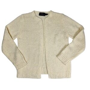 Vintage 1970s LeRoy Knitwear Cream Textured Open Front Cardigan Sweater Womens S